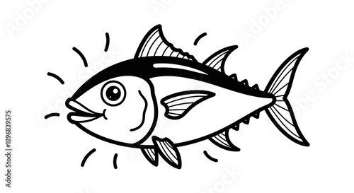 Simple Line Drawing of Tuna Fish.