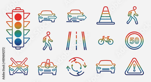 Collection of traffic and transportation icons in a modern style.