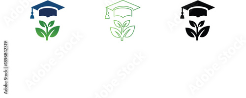 Graduation cap with growing plant icon symbolizing education and growth vector illustration for learning and development concepts