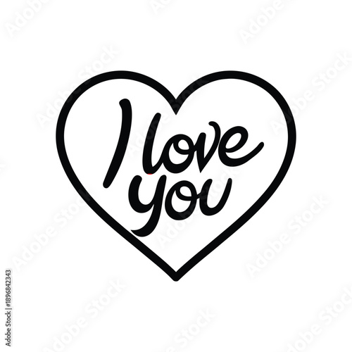 Handwritten i love you message inside love heart shape isolated on white background