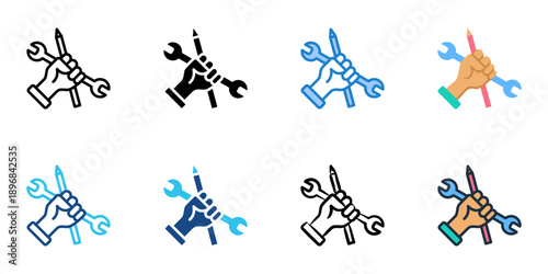 Skill Development icons set multiple style collection. Editable stroke 
