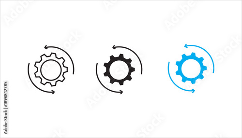 Minimal line icon of a gear with circular arrows representing automation, continuous process, system update, workflow, and operational efficiency.