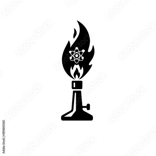 creative conceptual icon merging a laboratory flask with a glowing lightbulb or spark element. A minimalist black and white symbol representing "Eureka" moments, scientific innovation, brilliant ideas