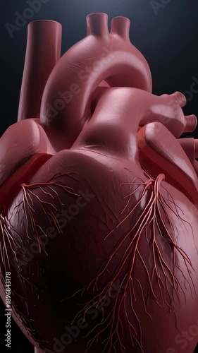 Anatomical Heart: A detailed close-up of a human heart, revealing its intricate network of vessels and chambers, illuminated with a focused light against a dark background.