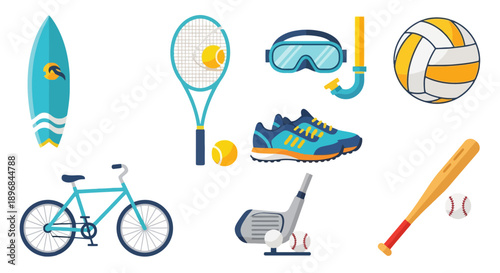 Collection of various sports equipment and accessories for active lifestyle.