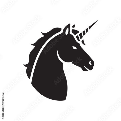 Unicorn black glyph icon. Mythical creature, fairy tale animal mascot. Childish fantasy animal, kids fable silhouette symbol on white space