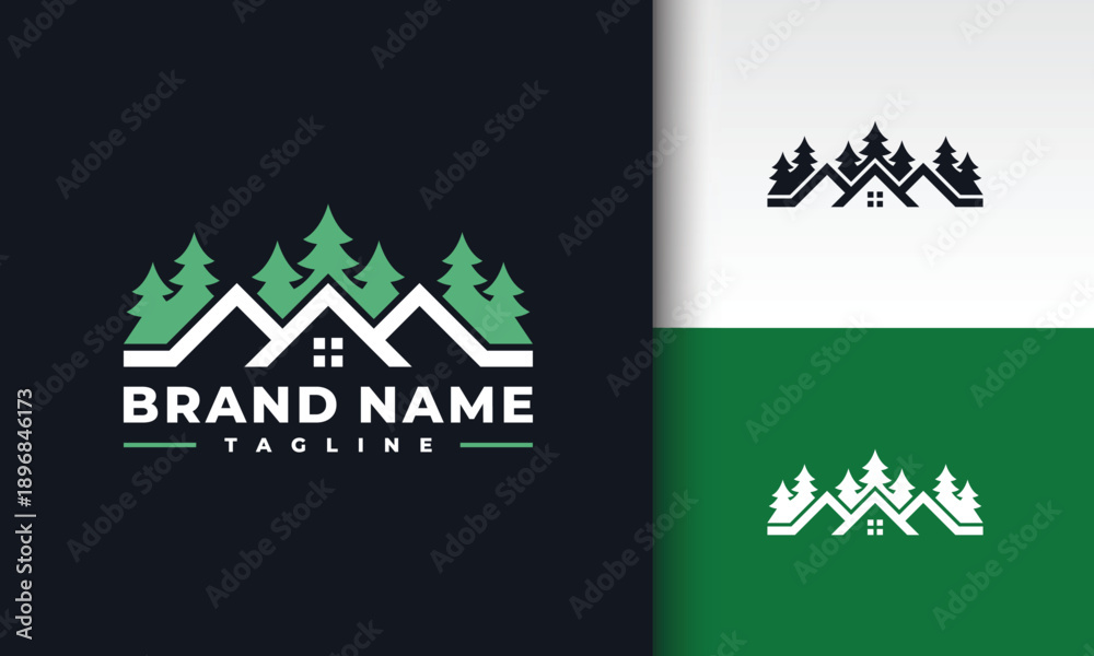 Fototapeta premium Green Forest House Logo for Nature Themed Businesses
