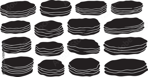 Black and white illustration of stacked plates on tableware