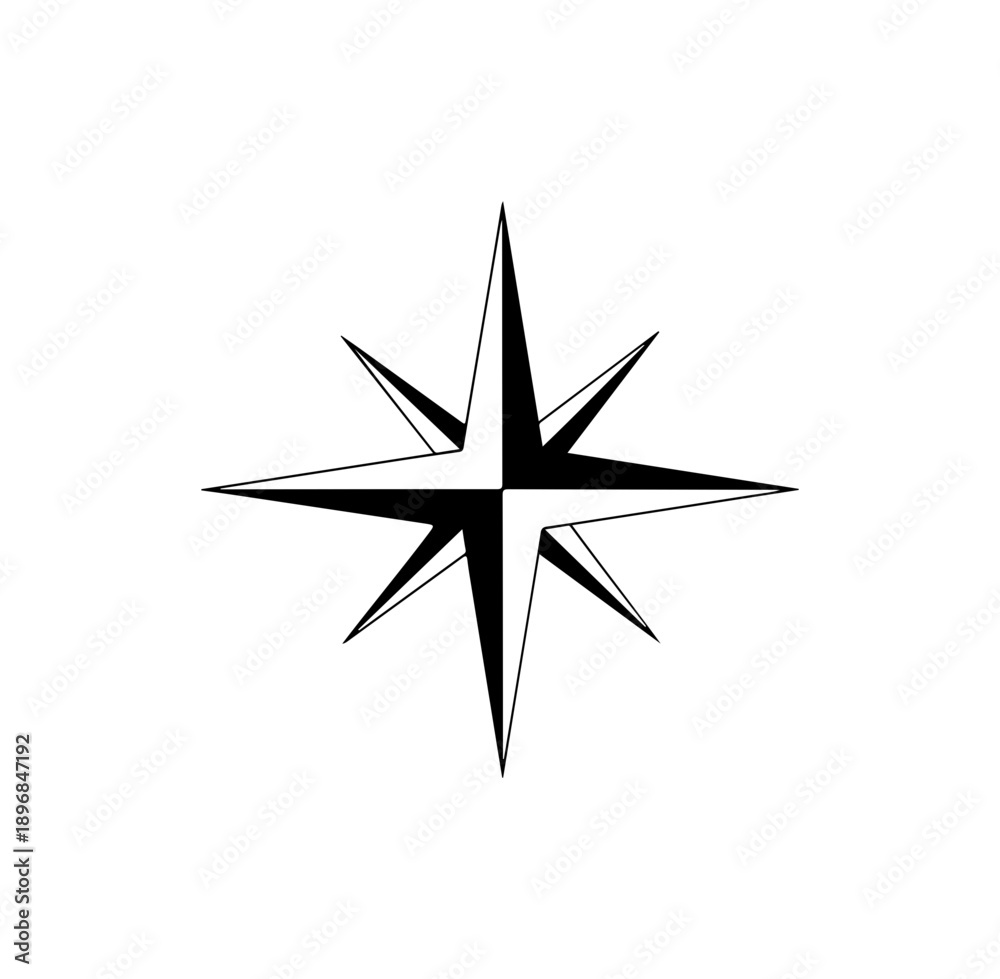 Obraz premium Minimalist Black Compass Rose Vector Silhouette Icon