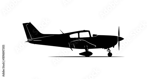 Black Silhouette Vector Image of a Small Single-Engine Aircraft