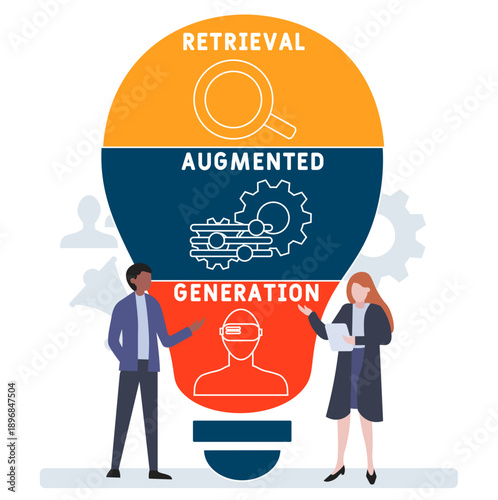 RAG - Retrieval Augmented Generation acronym. business concept background. vector illustration concept with keywords and icons. lettering illustration with icons for web banner, flyer, landing