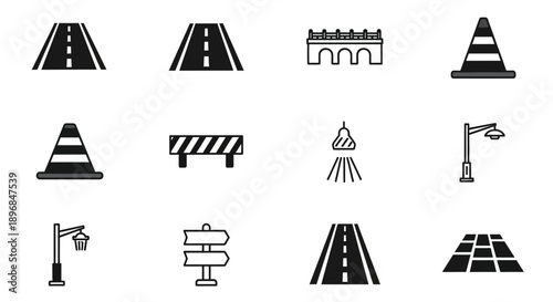Collection of Road Signs and Markings Icons.