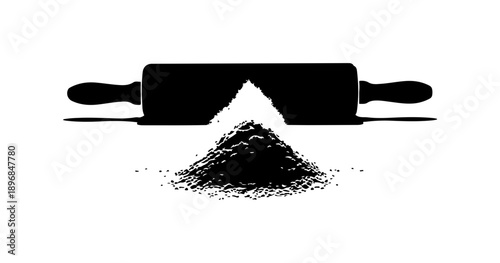 Modern Black and White Rolling Pin with Crumbs Silhouette Vector Art