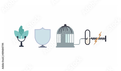 Minimal physics electricity vector icon set with electroscope Faraday cage and electromotive devices isolated on white