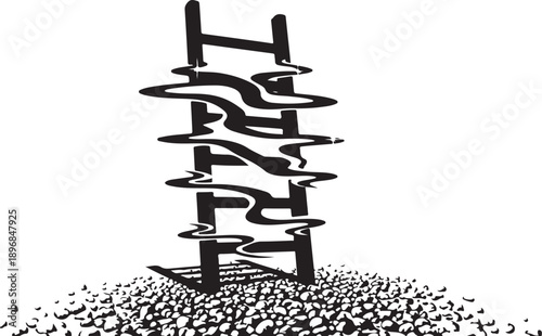 Abstract Black and White Illustration of a Broken Ladder