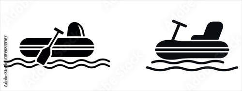 Inflatable boat icons with paddle and motor vector illustration.