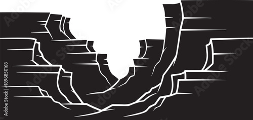 Cracked earth landscape with deep fissures and white background