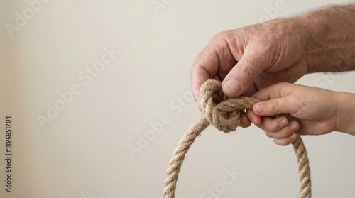 Wallpaper Mural Connectioneering Two hands tying a knot in a coarse rope Torontodigital.ca