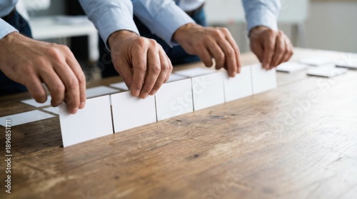 Wallpaper Mural Connectioneering Hands of business team arranging white cards on a wooden table Torontodigital.ca