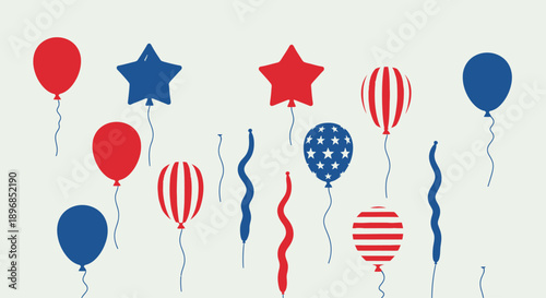 Modern Patriotic Balloons and Stars for Presidents Day USA Sale Flat Vector Illustration