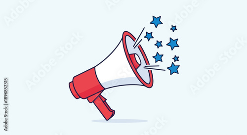 Modern Patriotic USA Presidents Day Sale Megaphone Banner with Red White Blue Stars Stripes Vector Illustration