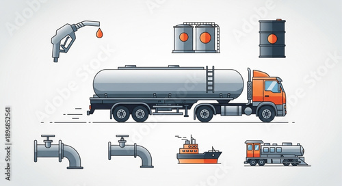 Fuel transport and industry equipment illustration.
