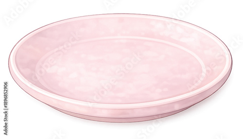 Cute Pastel Pink Ceramic Plate Watercolor Illustration Isolated on Transparent Background