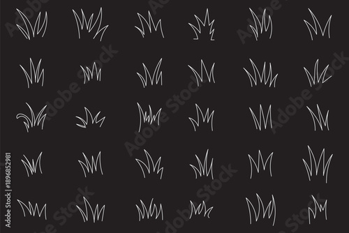 Grass line doodle. Outline grassland or meadow sketch, simple field design.