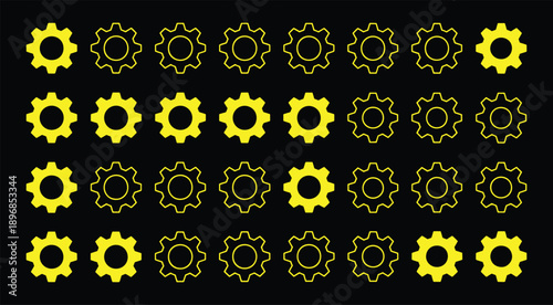 Gear icon vector set, black cogwheel vector collection, mechanical gear shapes, engineering symbols, industrial machinery, sprocket designs, abstract gearwheel graphics
