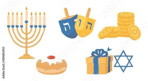 Hanukkah Symbols Collection Illustration.