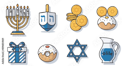 Hanukkah Symbols Collection Illustration.