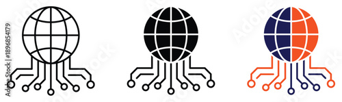 Global Digital Infrastructure and Network Circuitry Icon Set - World Connectivity Symbols