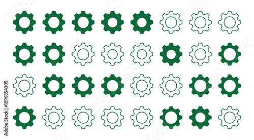 Gear icon vector set, black cogwheel vector collection, mechanical gear shapes, engineering symbols, industrial machinery, sprocket designs, abstract gearwheel graphics