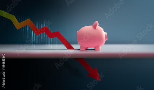 Принти на полотні Piggy bank with downward market graph and arrow