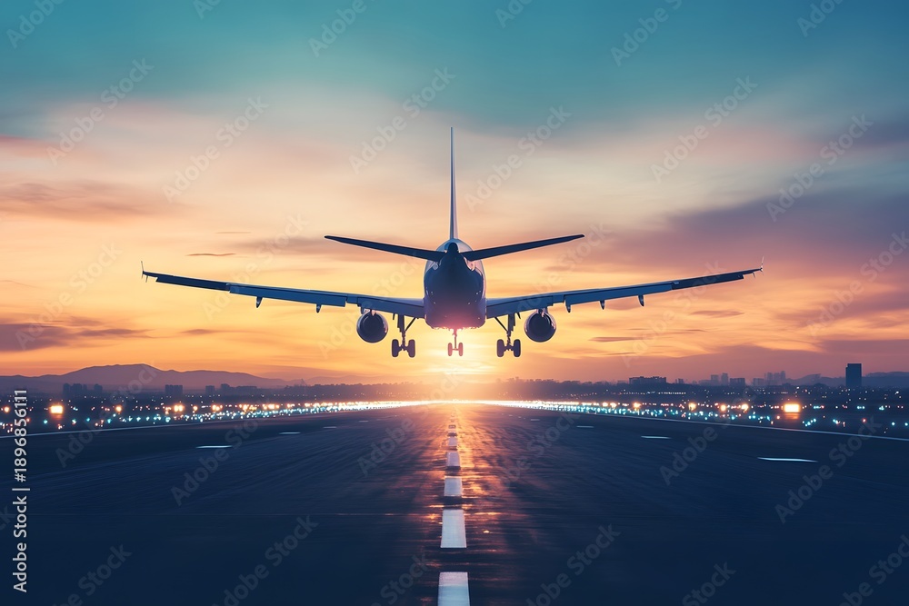 custom made wallpaper toronto digitalFlugzeug startet bei Sonnenuntergang auf internationalem Flughafen