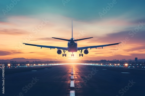 Wallpaper Mural Flugzeug startet bei Sonnenuntergang auf internationalem Flughafen
 Torontodigital.ca