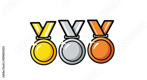 Gold Silver Bronze Medals Set Vector Illustration.