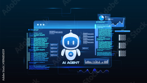 AI workflow automation artificial intelligence. ai agent workflow diagram dashboard machine learning processing flow, coding, and system integration.