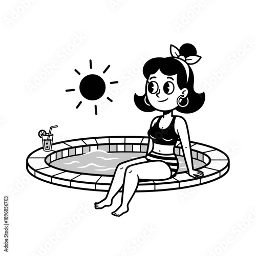Woman enjoying a relaxing day in a hot tub under the sun.
