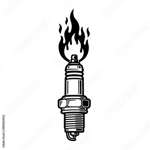 Spark Plug Ignited with Flames Illustration.