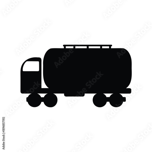 Black Silhouette of Fuel Tanker Truck Vector Illustration on White Background