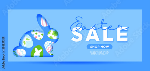 Festive Easter Sale Promotion Banner with Bunny and Decorated Eggs