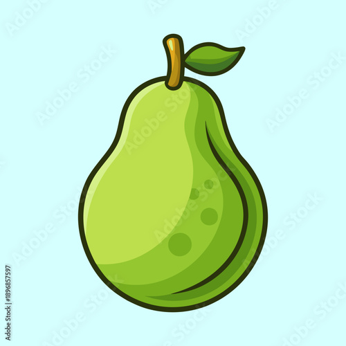 Stylized green pear with a stem and leaf on a light background