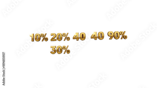 3D percentage progress bars with golden gradient for business growth and success metrics