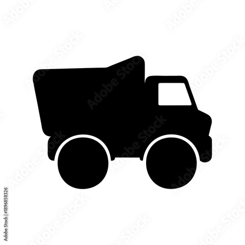 Simple Black Silhouette Illustration of a Dump Truck with Large Wheels