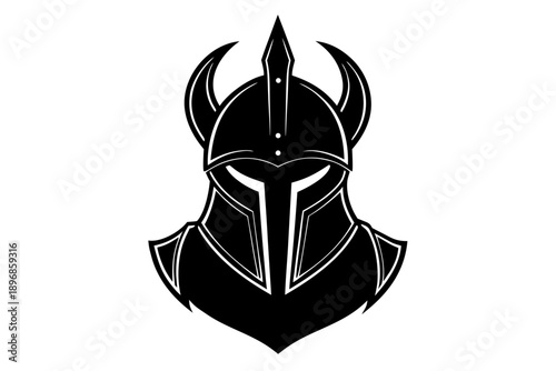 Knight with sword and shield vector, Helmet icon silhouette vector