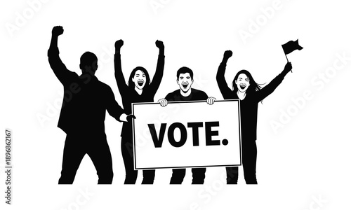 Group of people holding vote sign expressing excitement and solidarity