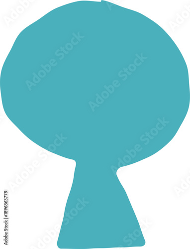 Teal organic abstract round shape. Fluid blob form with narrow base. Minimal flat design graphic element. Isolated on white background. Vector illustration.