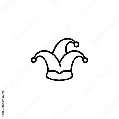 Minimal outline drawing of a playful jester hat with bell design On white Background Vector illustration