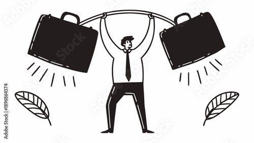 Man holding two briefcases above his head in a stressful pose